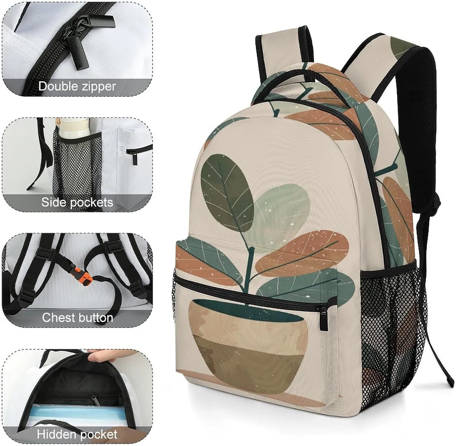 Small Backpacks Personalized Pots And Plants Printing Travel Bag Lightweight Travel Backpack For Women Men