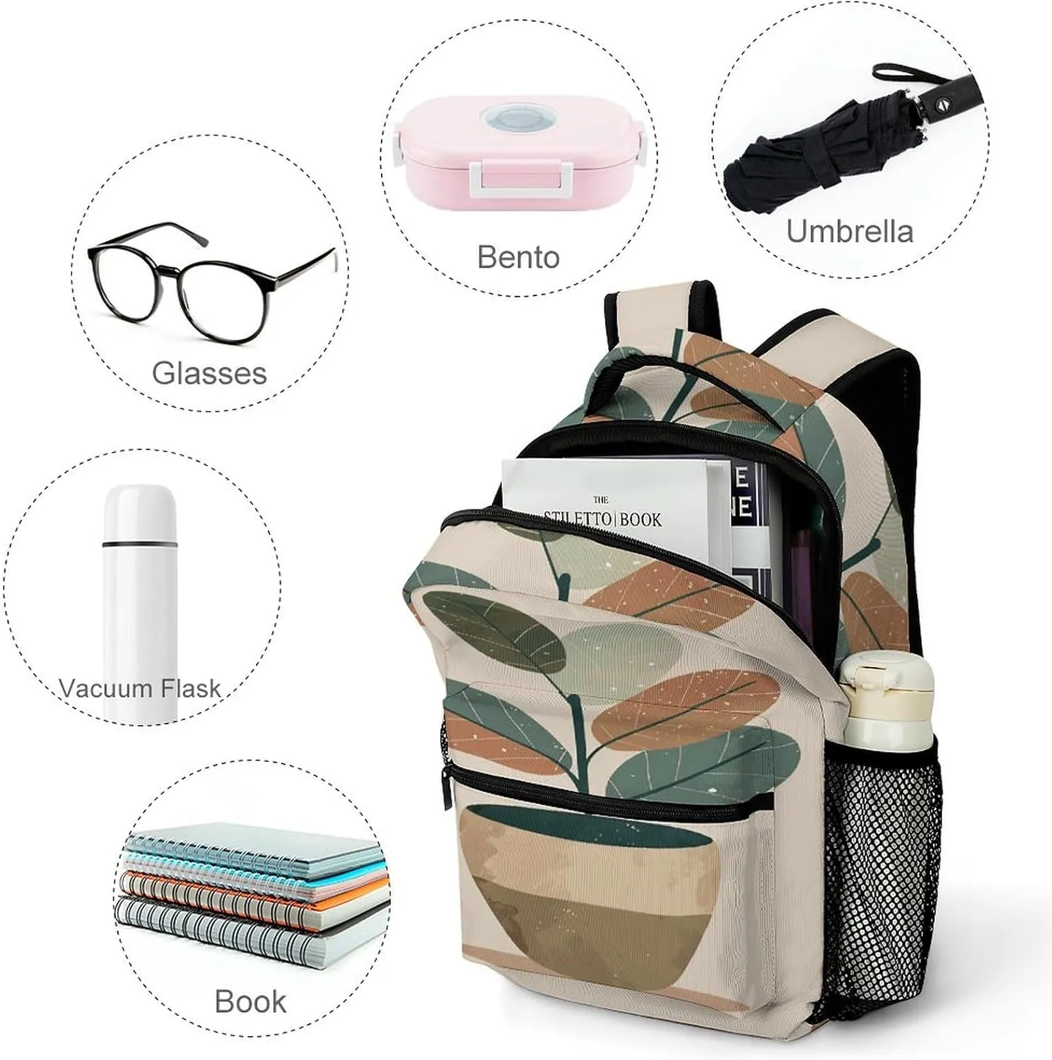 Small Backpacks Personalized Pots And Plants Printing Travel Bag Lightweight Travel Backpack For Women Men