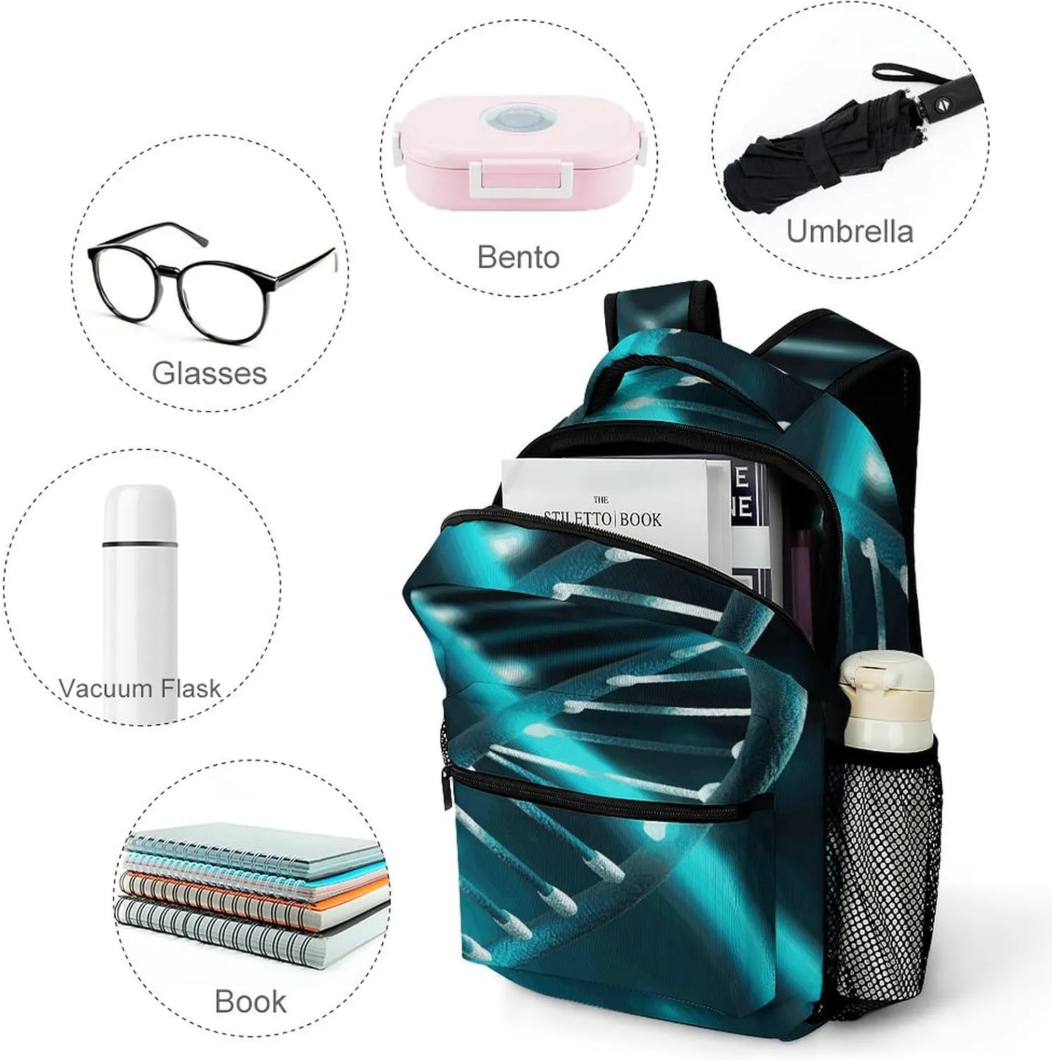 Small Backpacks Personalized Science Gene Strand Printing Travel Bag Lightweight Travel Backpack For Women Men