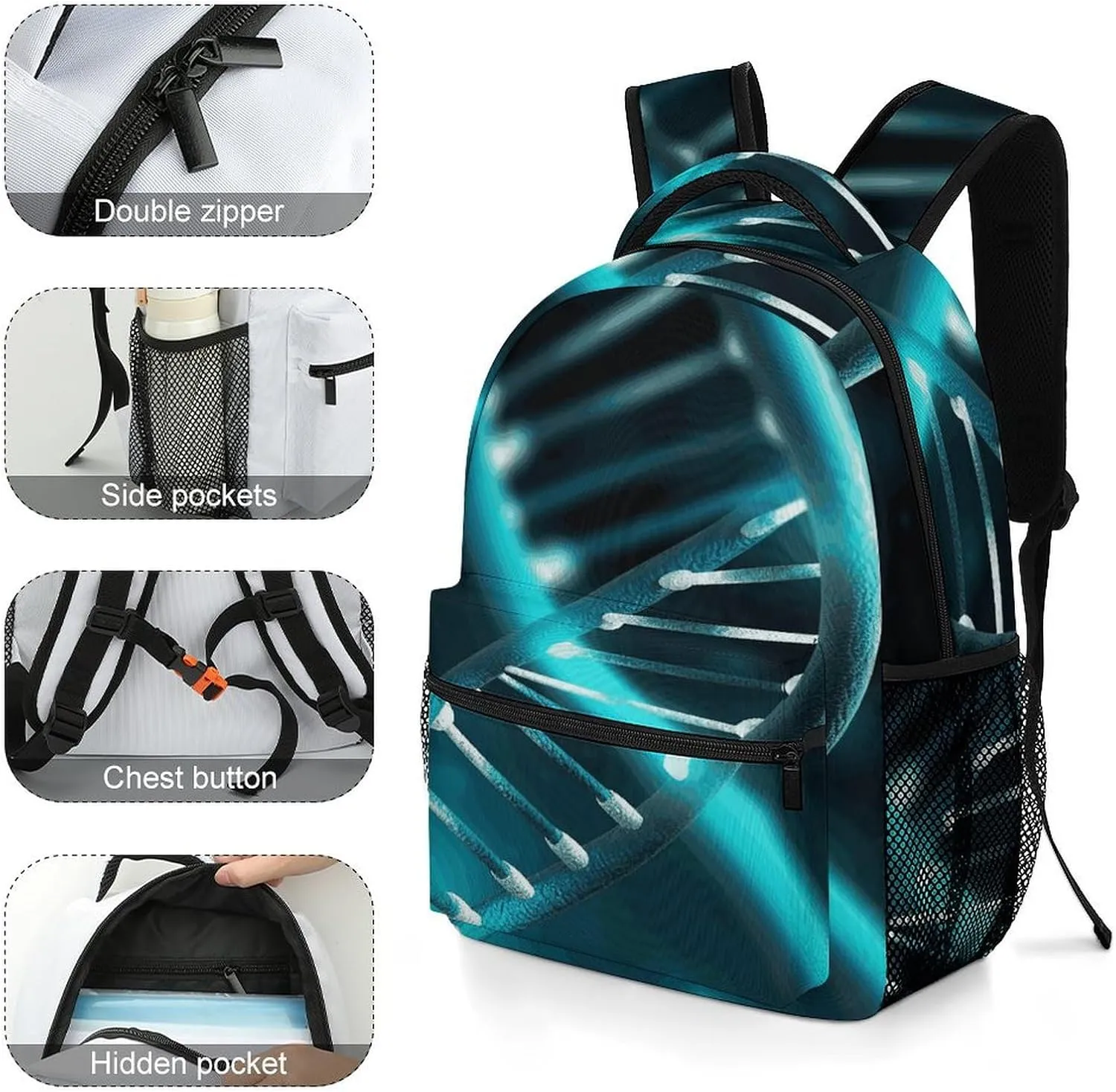 Small Backpacks Personalized Science Gene Strand Printing Travel Bag Lightweight Travel Backpack For Women Men