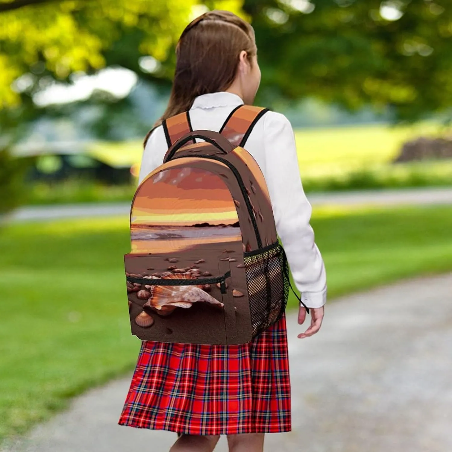 Small Backpacks Personalized Shell Beach Sunset Printing Travel Bag Lightweight Travel Backpack For Women Men
