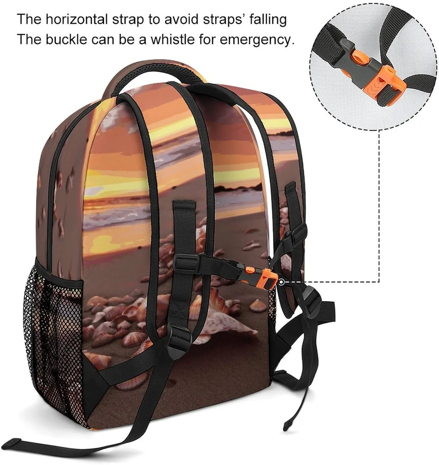 Small Backpacks Personalized Shell Beach Sunset Printing Travel Bag Lightweight Travel Backpack For Women Men