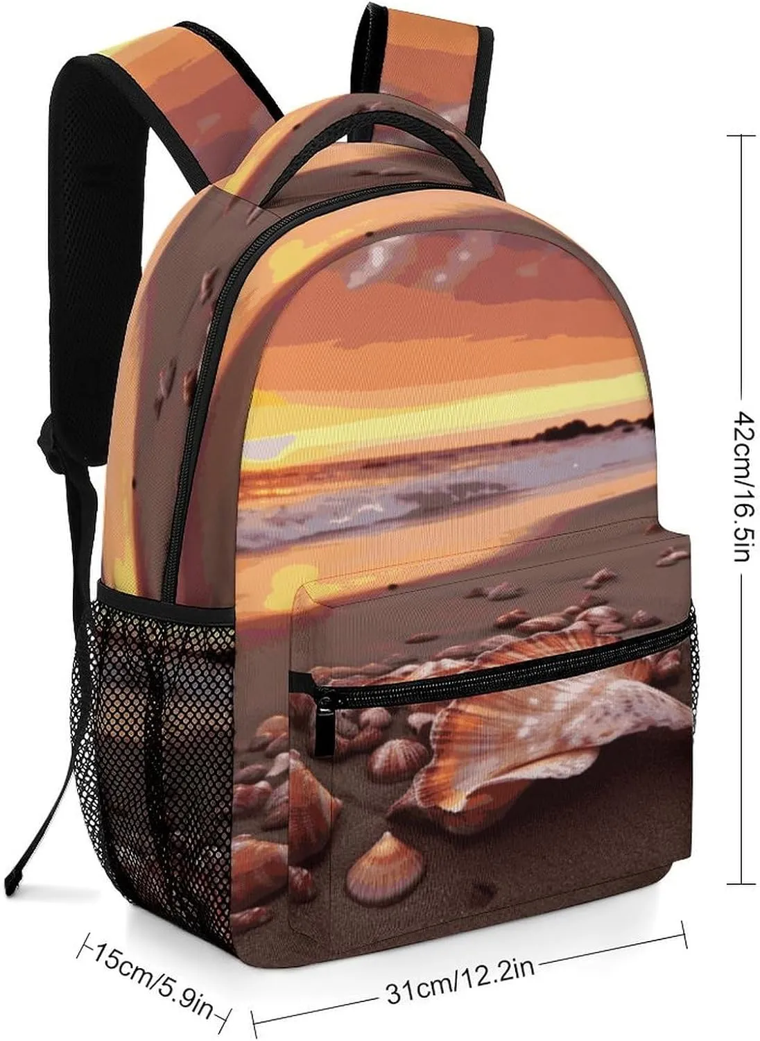 Small Backpacks Personalized Shell Beach Sunset Printing Travel Bag Lightweight Travel Backpack For Women Men