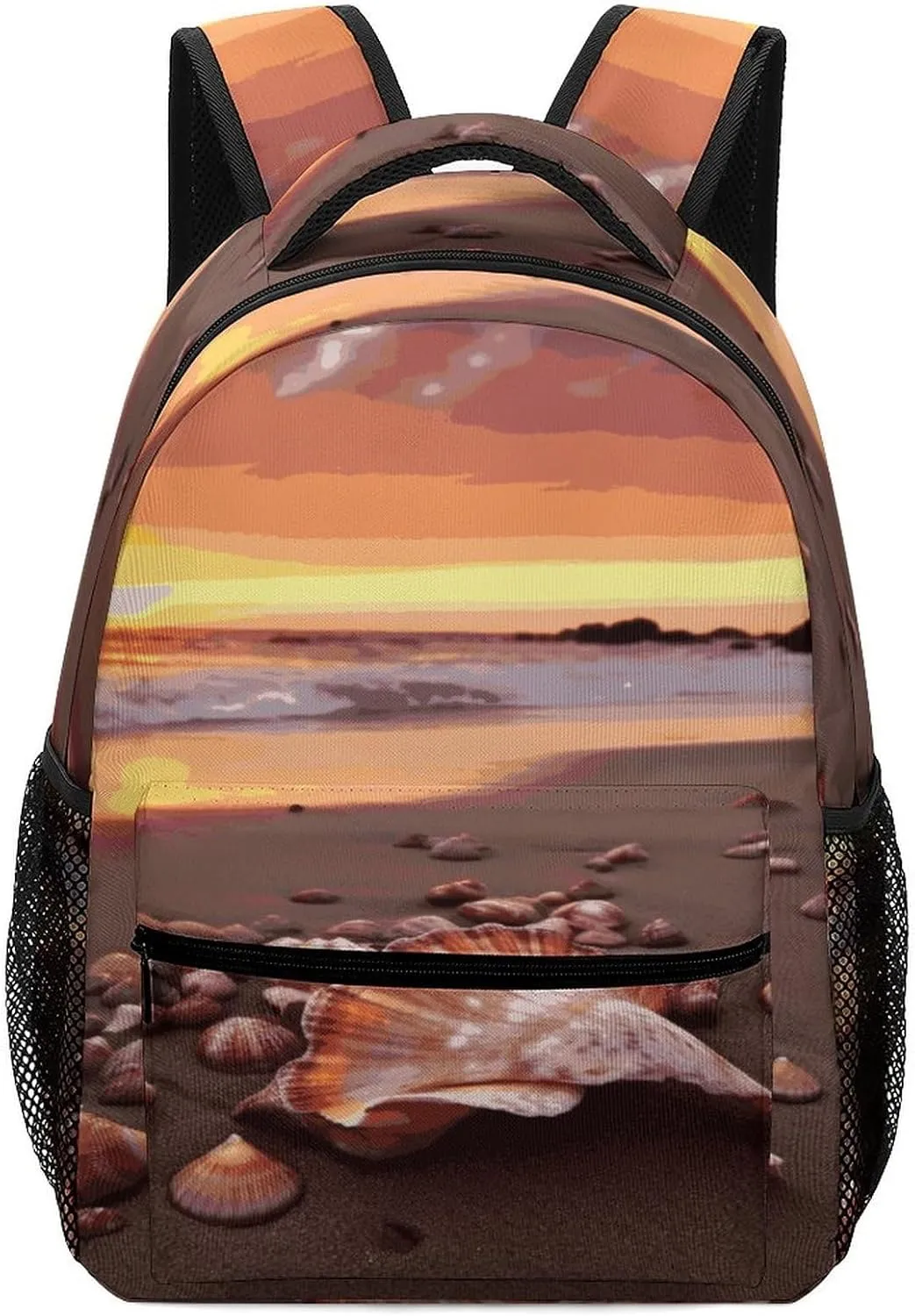 Small Backpacks Personalized Shell Beach Sunset Printing Travel Bag Lightweight Travel Backpack For Women Men