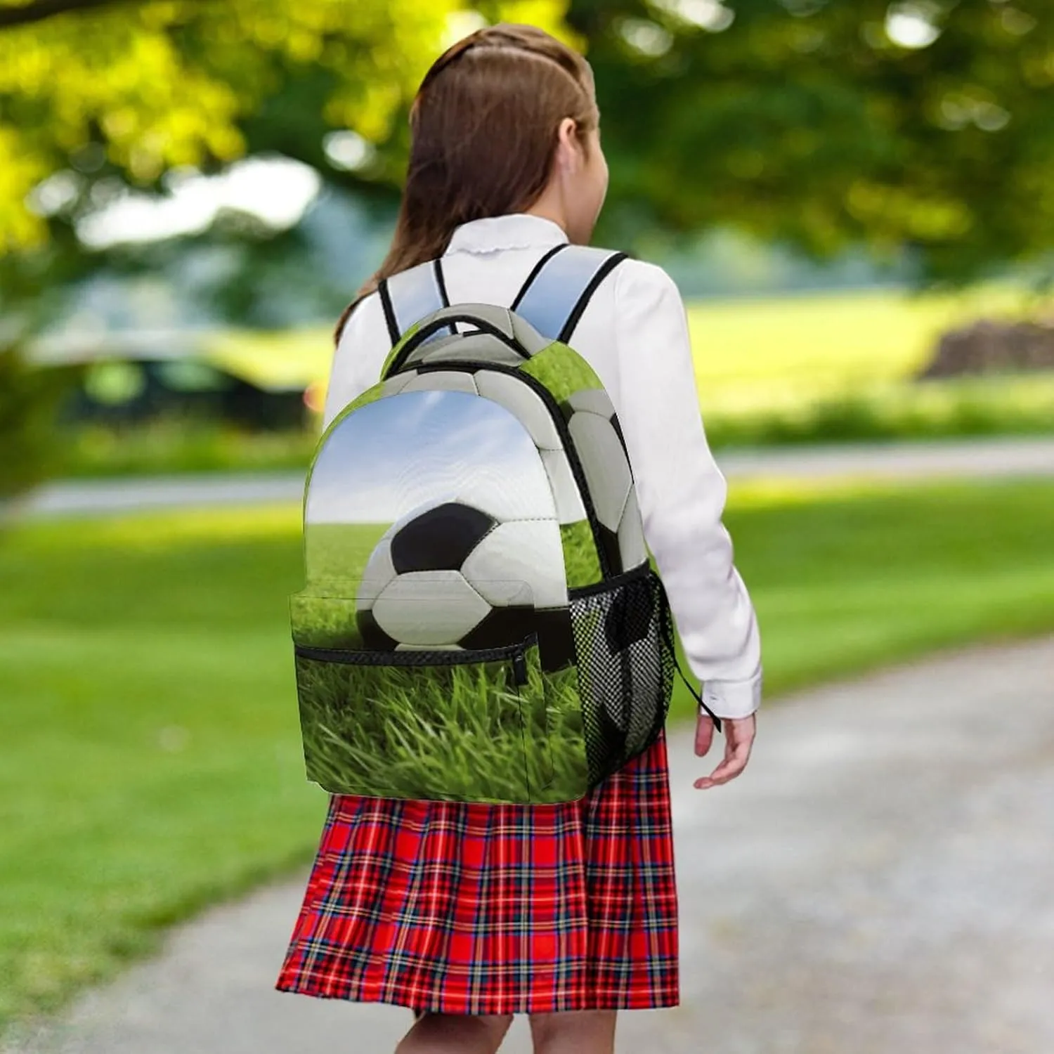 Small Backpacks Personalized Soccer Ball On Grassy Printing Travel Bag Lightweight Travel Backpack For Women Men