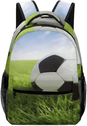 Small Backpacks Personalized Soccer Ball On Grassy Printing Travel Bag Lightweight Travel Backpack For Women Men