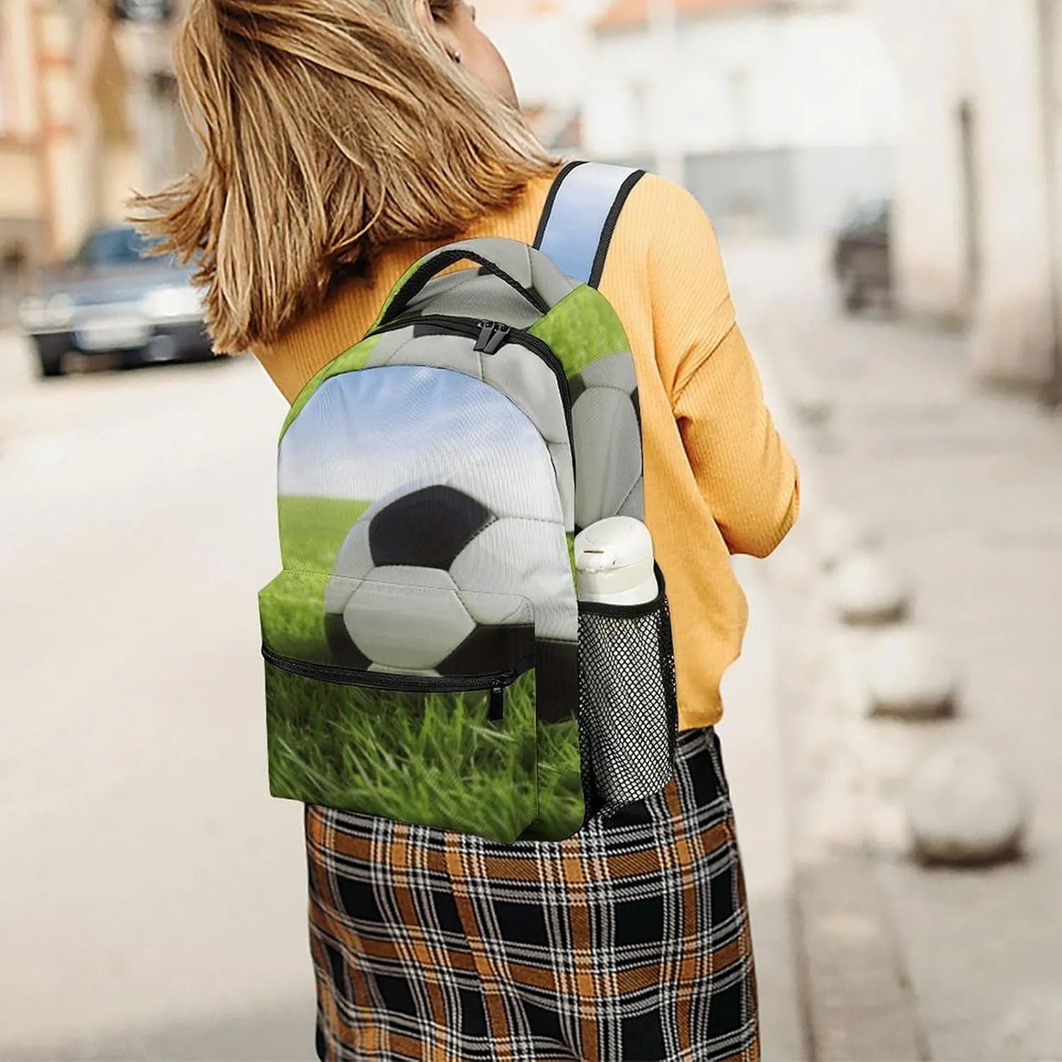 Small Backpacks Personalized Soccer Ball On Grassy Printing Travel Bag Lightweight Travel Backpack For Women Men