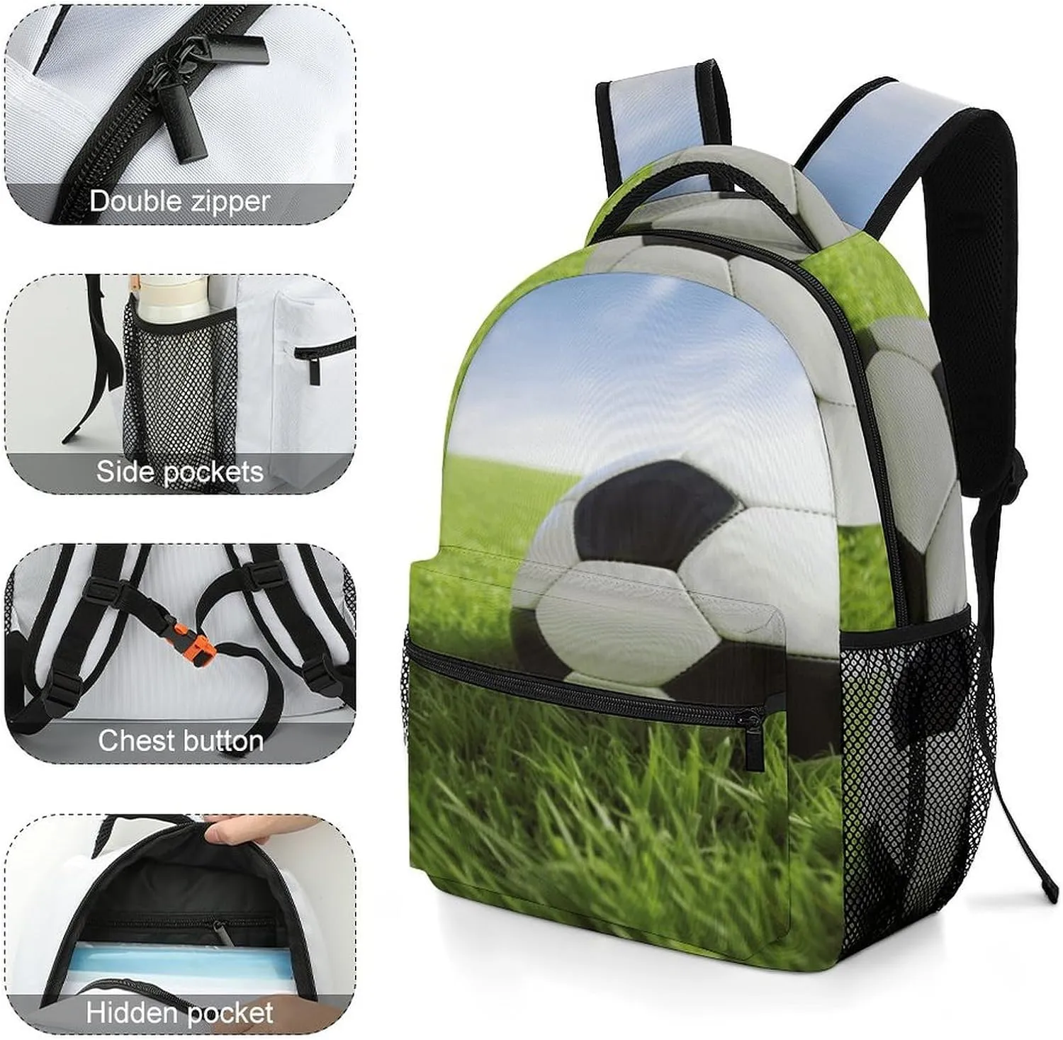 Small Backpacks Personalized Soccer Ball On Grassy Printing Travel Bag Lightweight Travel Backpack For Women Men