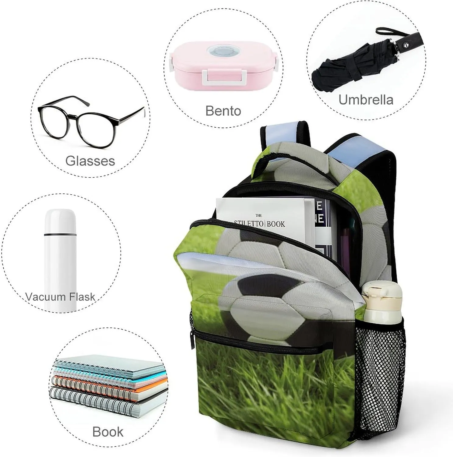 Small Backpacks Personalized Soccer Ball On Grassy Printing Travel Bag Lightweight Travel Backpack For Women Men