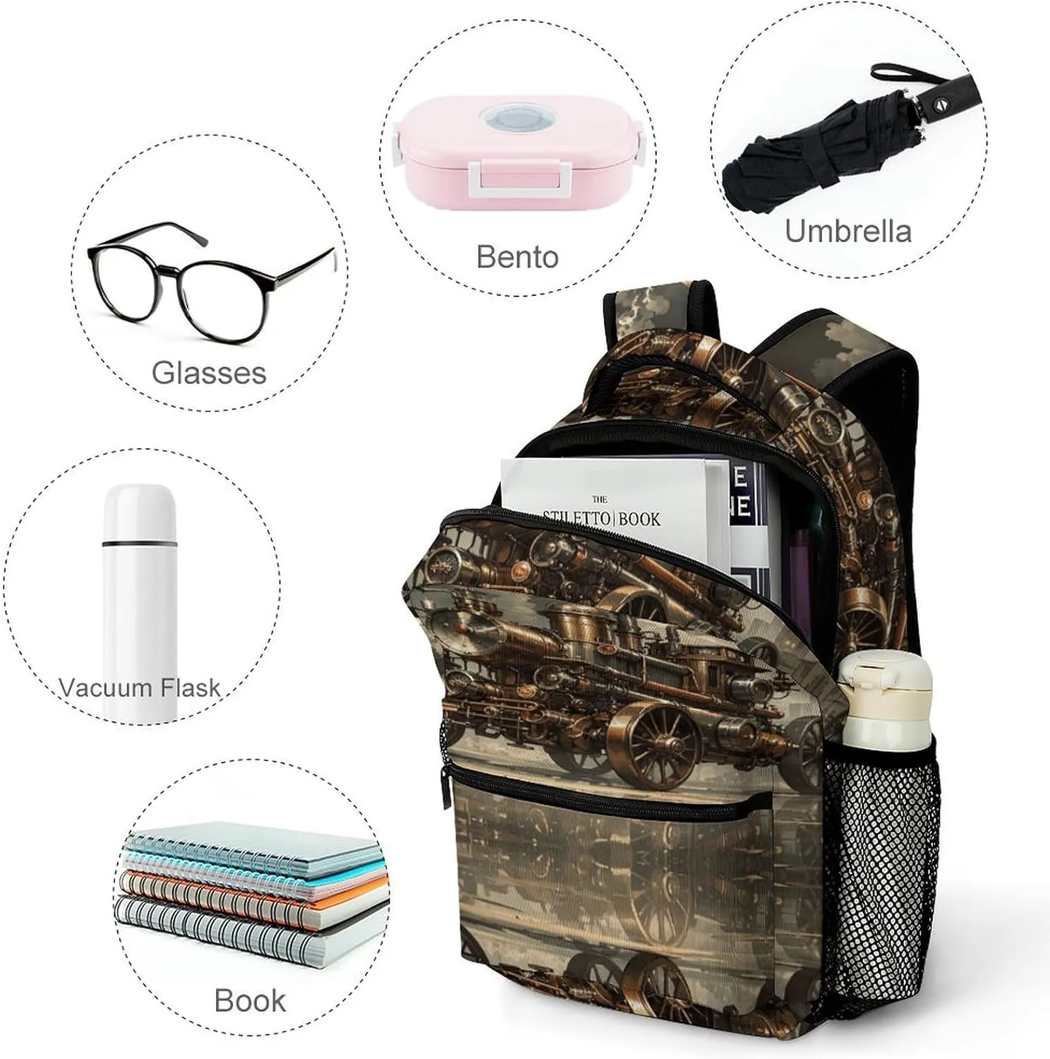 Small Backpacks Personalized Steampunk Style Printing Travel Bag Lightweight Travel Backpack For Women Men
