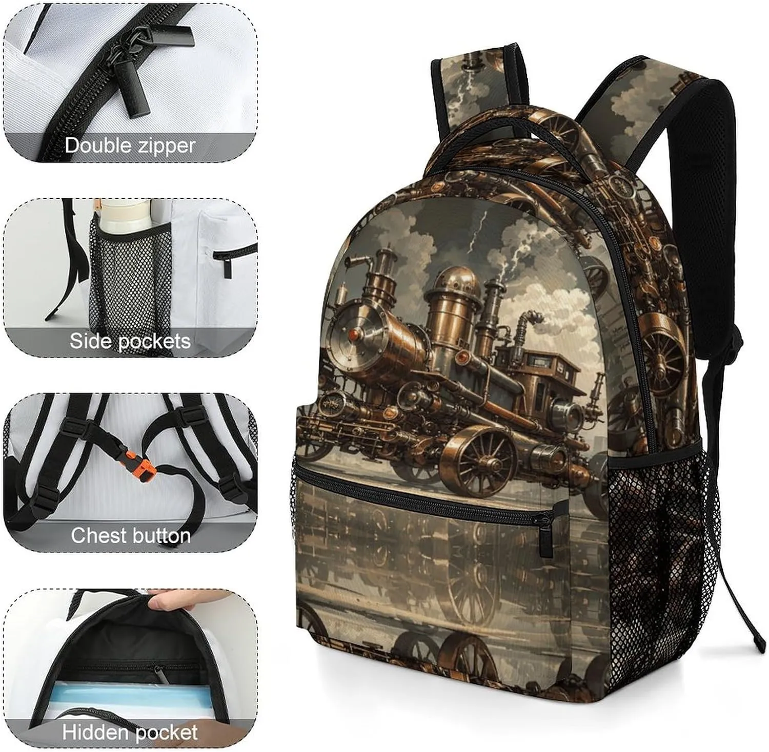 Small Backpacks Personalized Steampunk Style Printing Travel Bag Lightweight Travel Backpack For Women Men