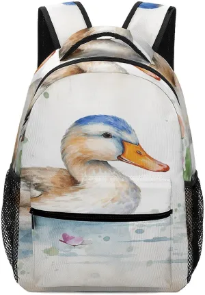 Small Backpacks Personalized Watercolor Duck Printing Travel Bag Lightweight Travel Backpack For Women Men