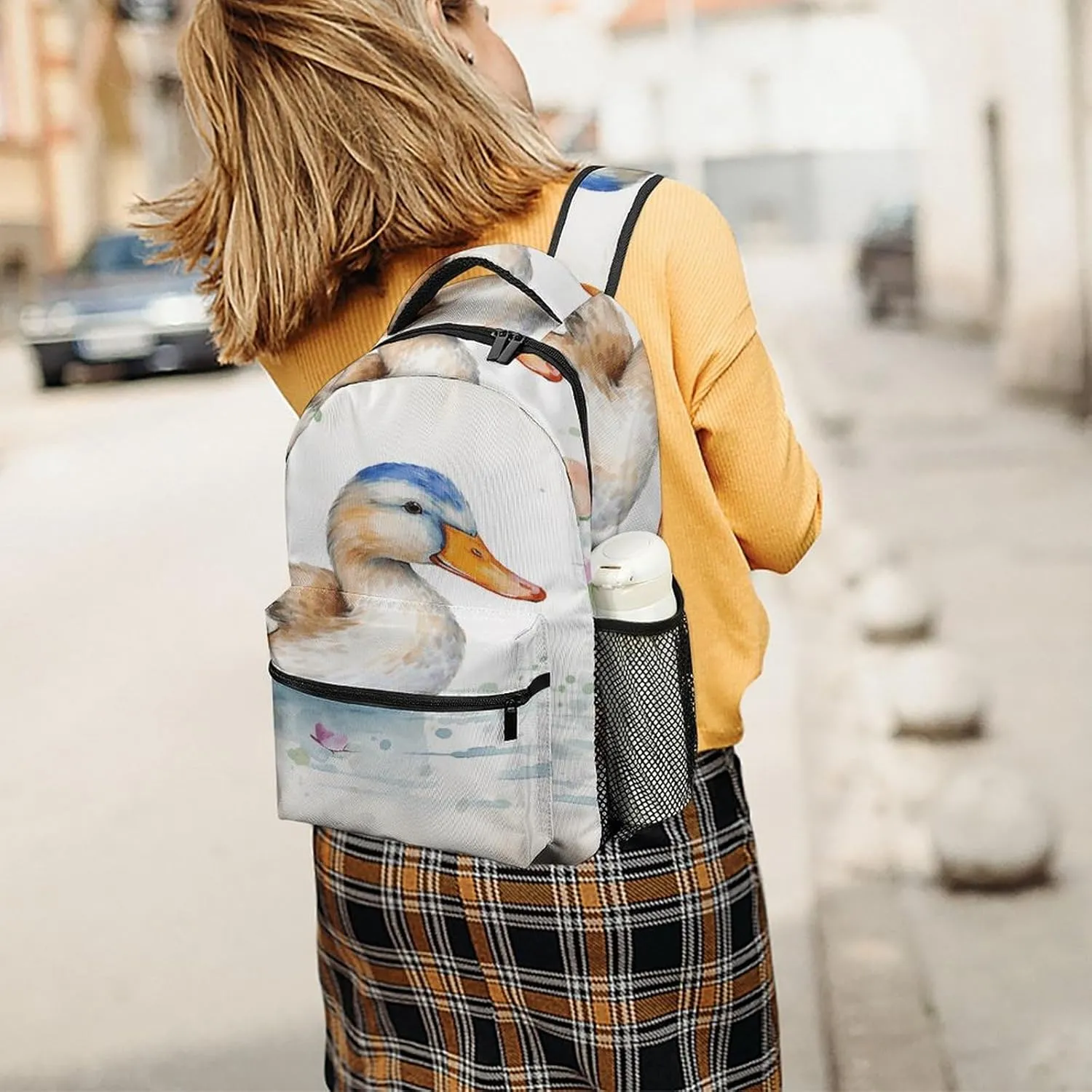 Small Backpacks Personalized Watercolor Duck Printing Travel Bag Lightweight Travel Backpack For Women Men