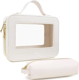 Small Clear Makeup Bag With Brush Holder, Mini Pouch, Car Organizer, Travel Toiletry Slim Zipper Purse Essential