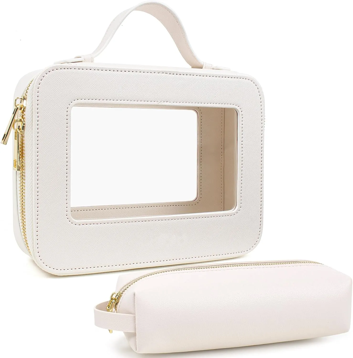 Small Clear Makeup Bag With Brush Holder, Mini Pouch, Car Organizer, Travel Toiletry Slim Zipper Purse Essential