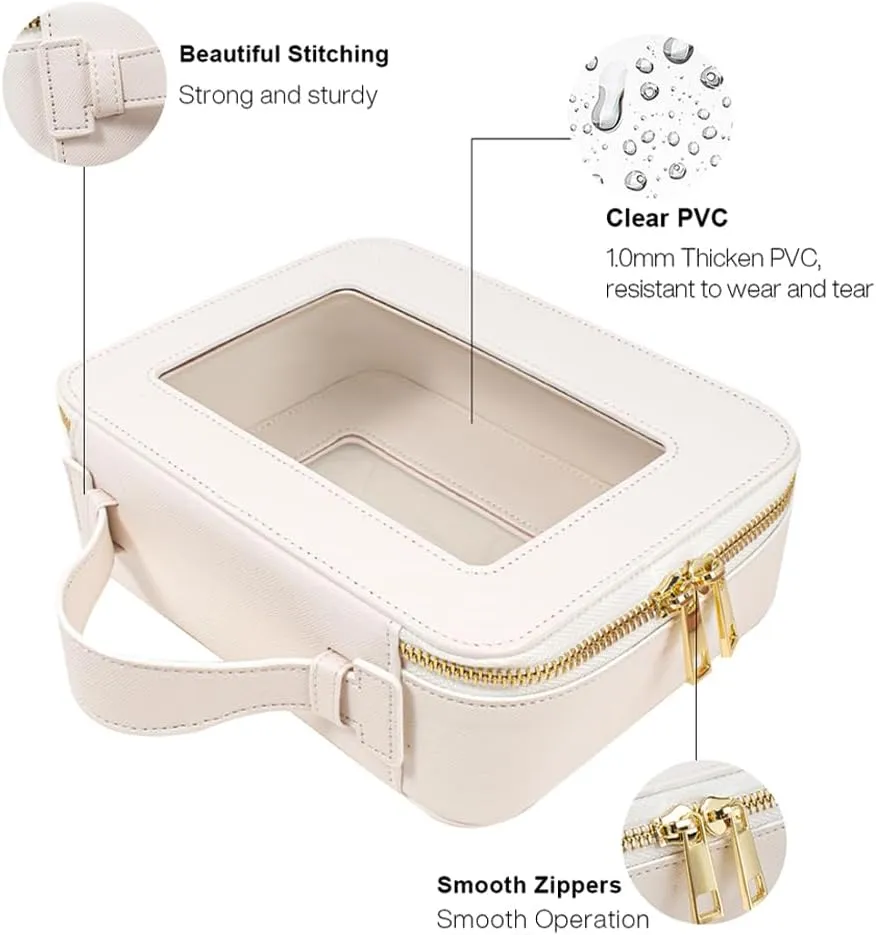 Small Clear Makeup Bag With Brush Holder, Mini Pouch, Car Organizer, Travel Toiletry Slim Zipper Purse Essential