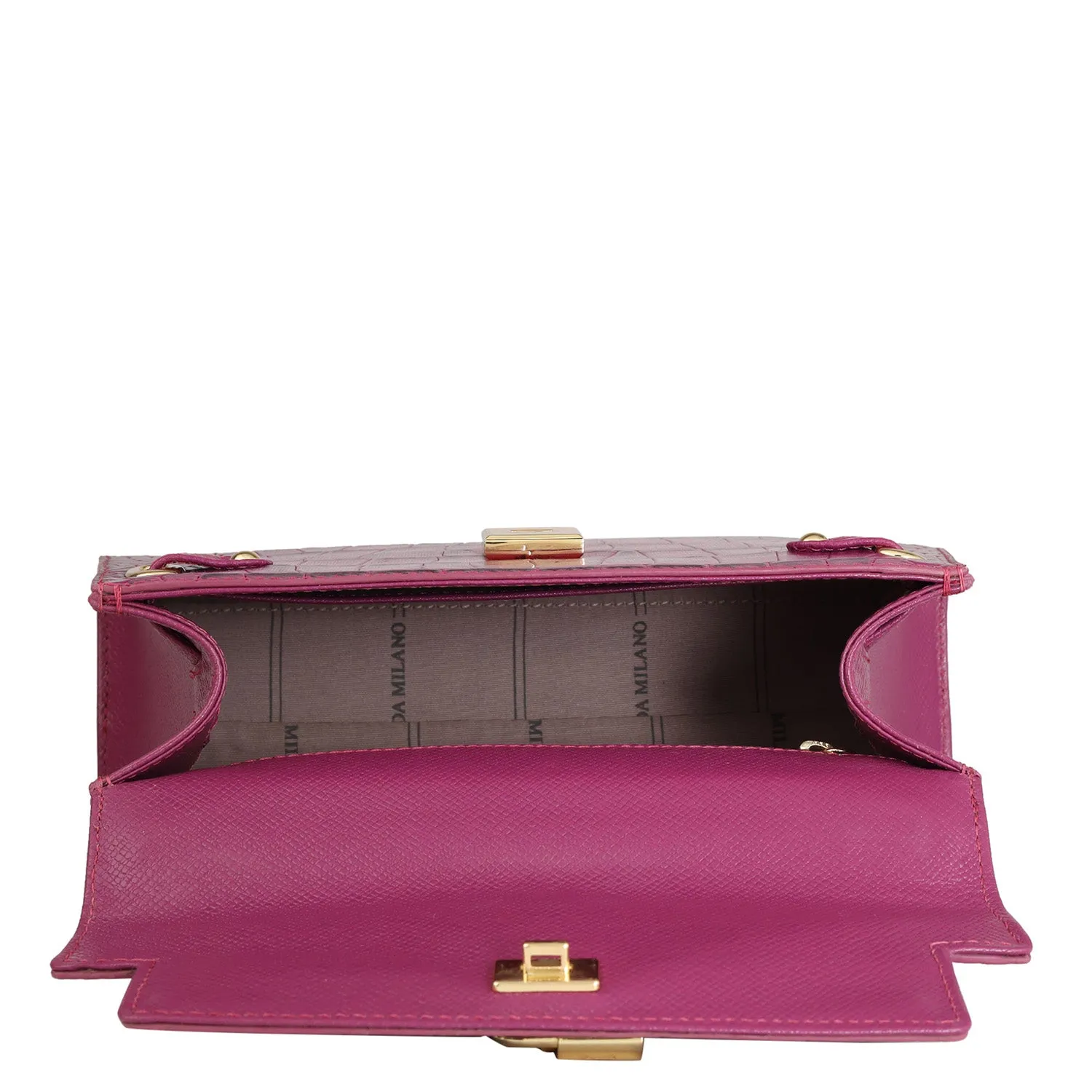 Small Croco Leather Satchel - Orchid