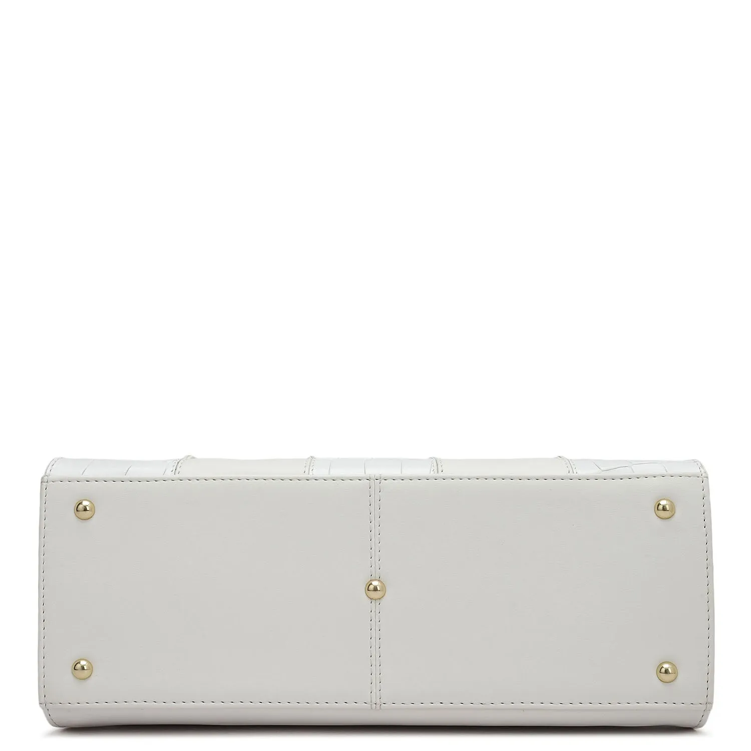 Small Croco Plain Leather Satchel - Snow