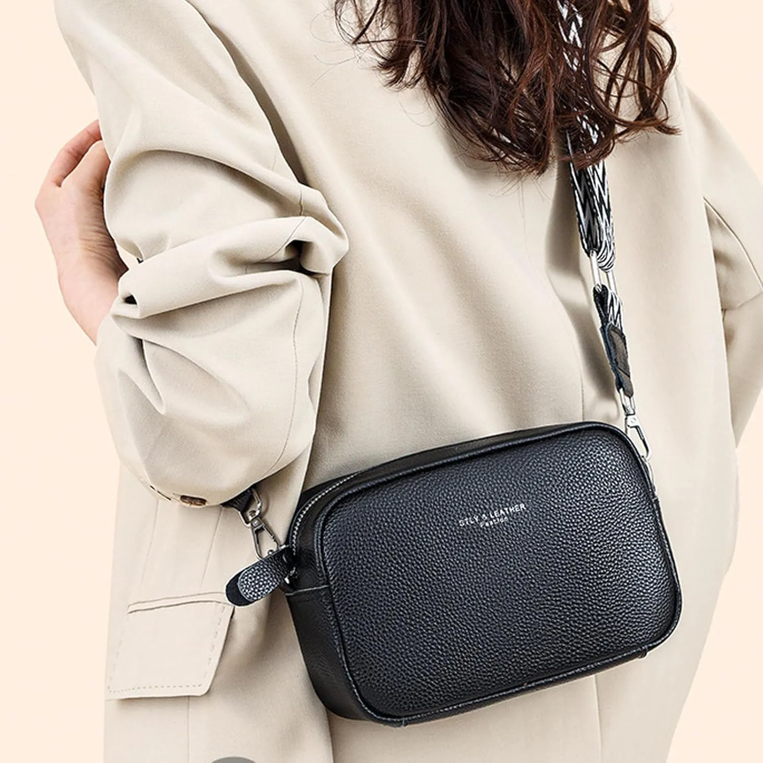 Small Square Bag Soft Crossbody Leather Bag Spring Model Female Shoulder Bags Camera Shoulder Bags (Black, One Size)