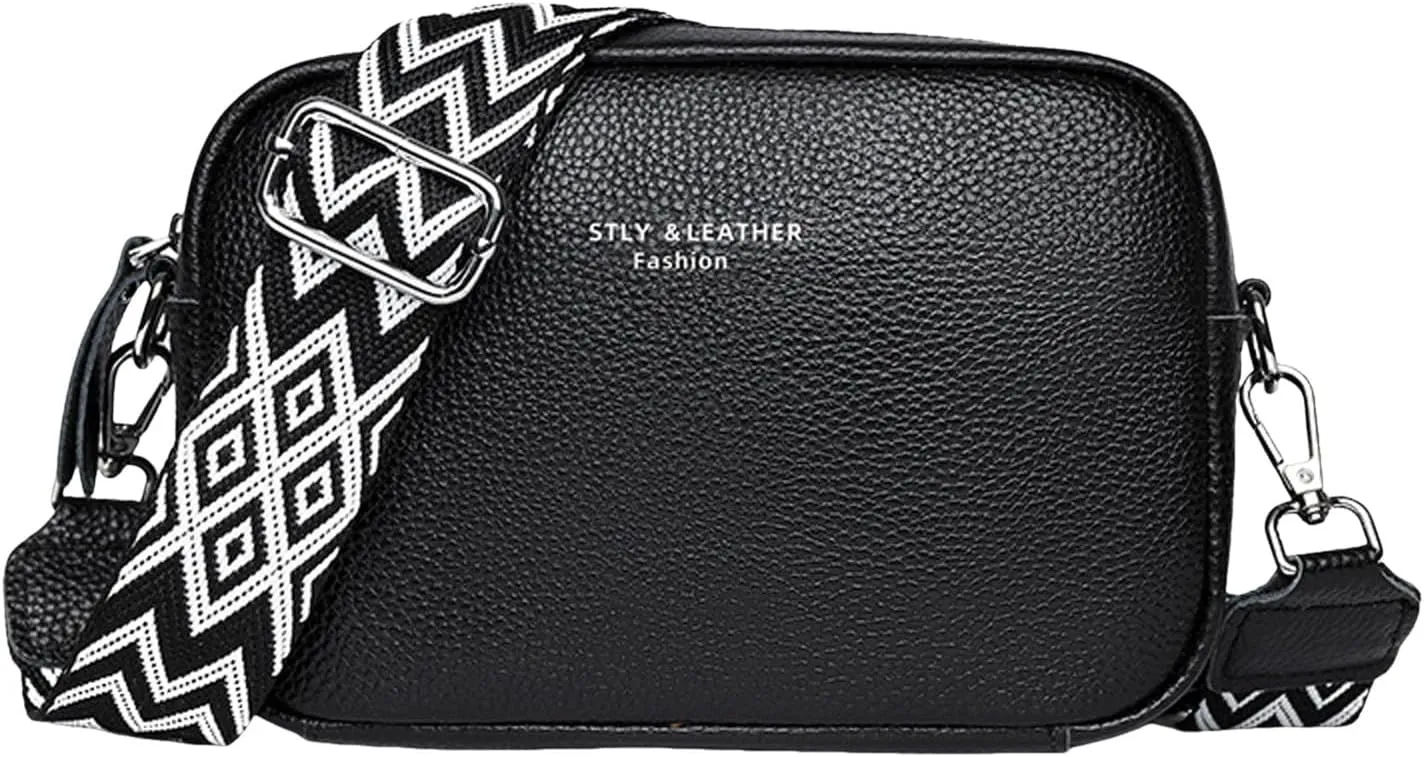 Small Square Bag Soft Crossbody Leather Bag Spring Model Female Shoulder Bags Camera Shoulder Bags (Black, One Size)