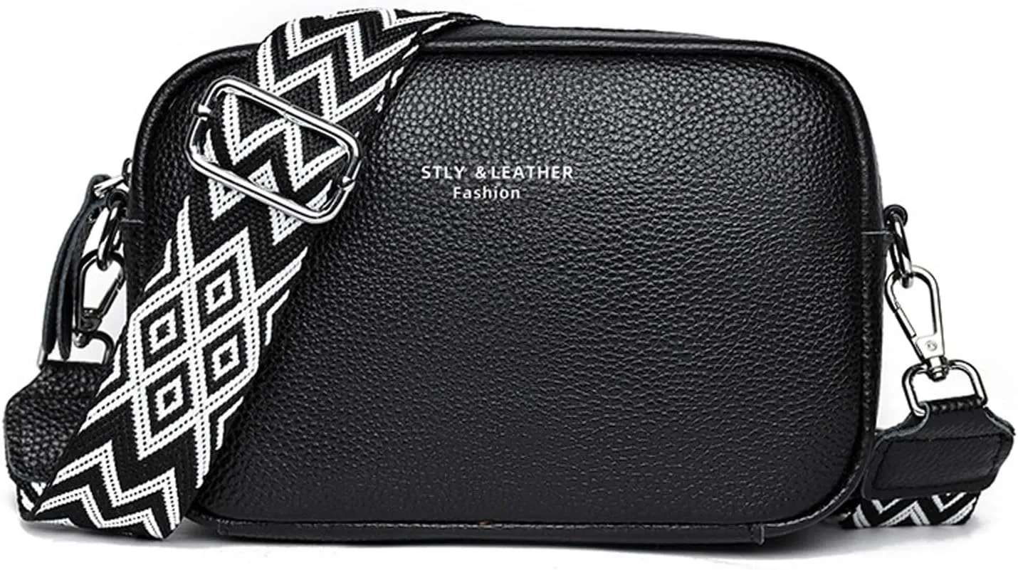 Small Square Bag Soft Crossbody Leather Bag Spring Model Female Shoulder Bags Camera Shoulder Bags (Black, One Size)