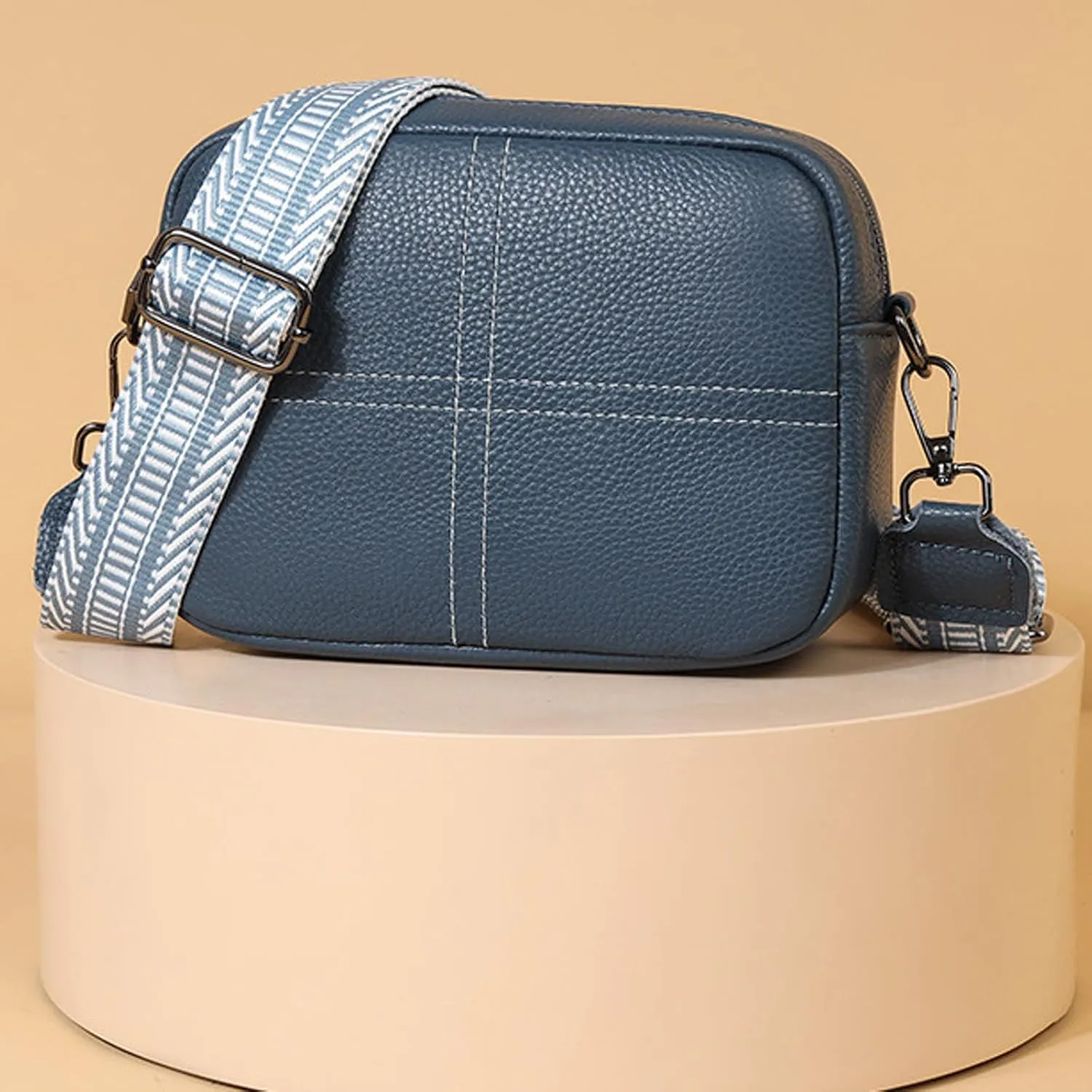 Small Square Bag Soft Crossbody Leather Bag Spring Model Female Shoulder Bags Camera Shoulder Bags (Blue, 20CM)