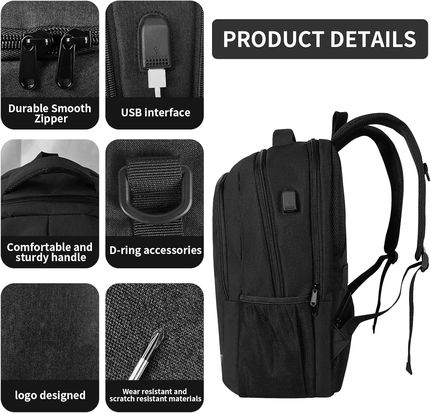SMONT Laptop Backpack for Men, 17" Mens Bookbag Business Computer Office Tech Commuter Work Backpacks Black