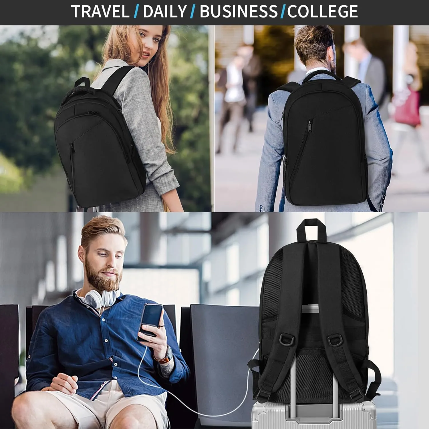 SMONT Laptop Backpack for Men, 17" Mens Bookbag Business Computer Office Tech Commuter Work Backpacks Black