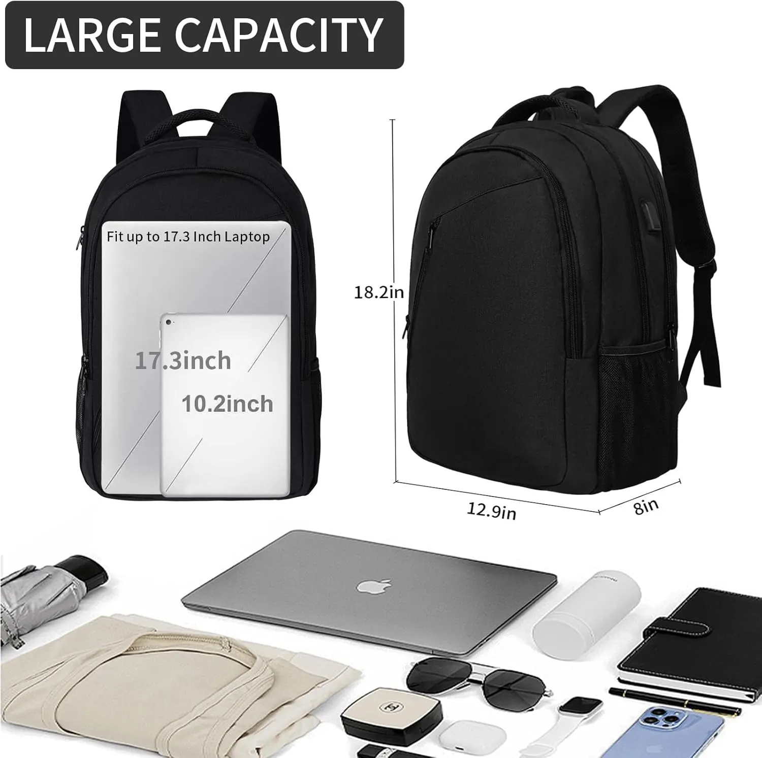 SMONT Laptop Backpack for Men, 17" Mens Bookbag Business Computer Office Tech Commuter Work Backpacks Black