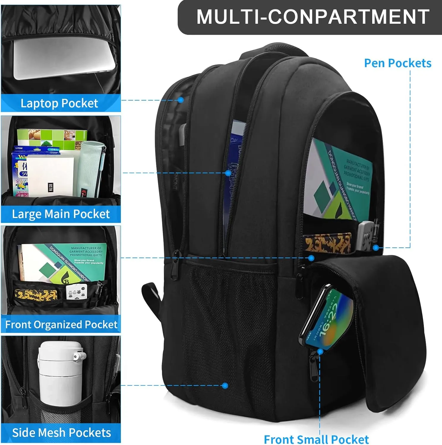 SMONT Laptop Backpack for Men, 17" Mens Bookbag Business Computer Office Tech Commuter Work Backpacks Black