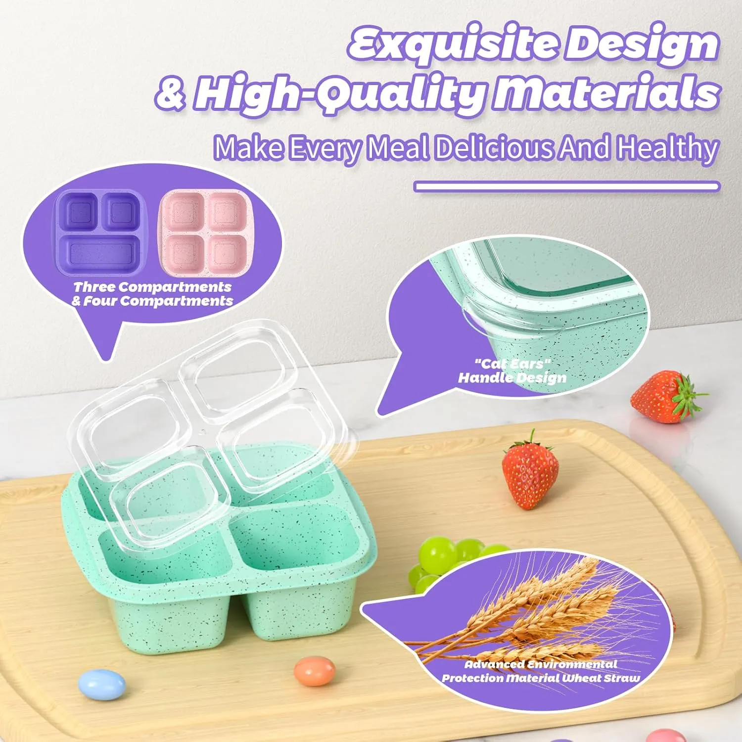 Snack Boxes (7 Pack) Reusable - Stackable Bento Lunch Box Set for Kids and Adults, Sturdy and Easy-to-Clean Meal Prep Containers, Microwave, Freezer, and Dishwasher Safe, BPA-Free (7 COLORS)