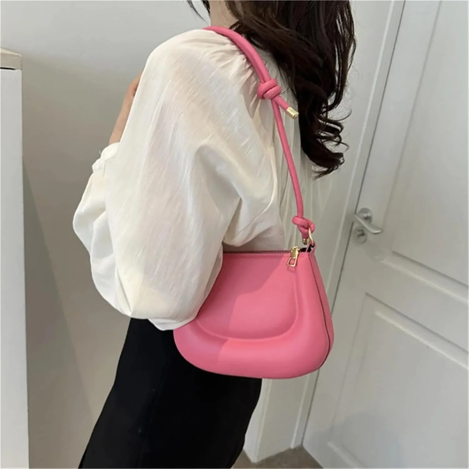 Soft Pu Ladies Leather Crossbody Bag Women Purple Underarm Bag Retro Solid Color Handbag Fashion