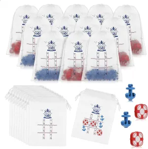 Sotiff 36 Set Cruise Party Favors Tic Tac Toe Game Bulk Includes 360pcs Mini Anchors Lifebuoy Wood Pieces 36pcs Drawstring Bag Kid Party Gift for Nautical Themed Birthday Supplies