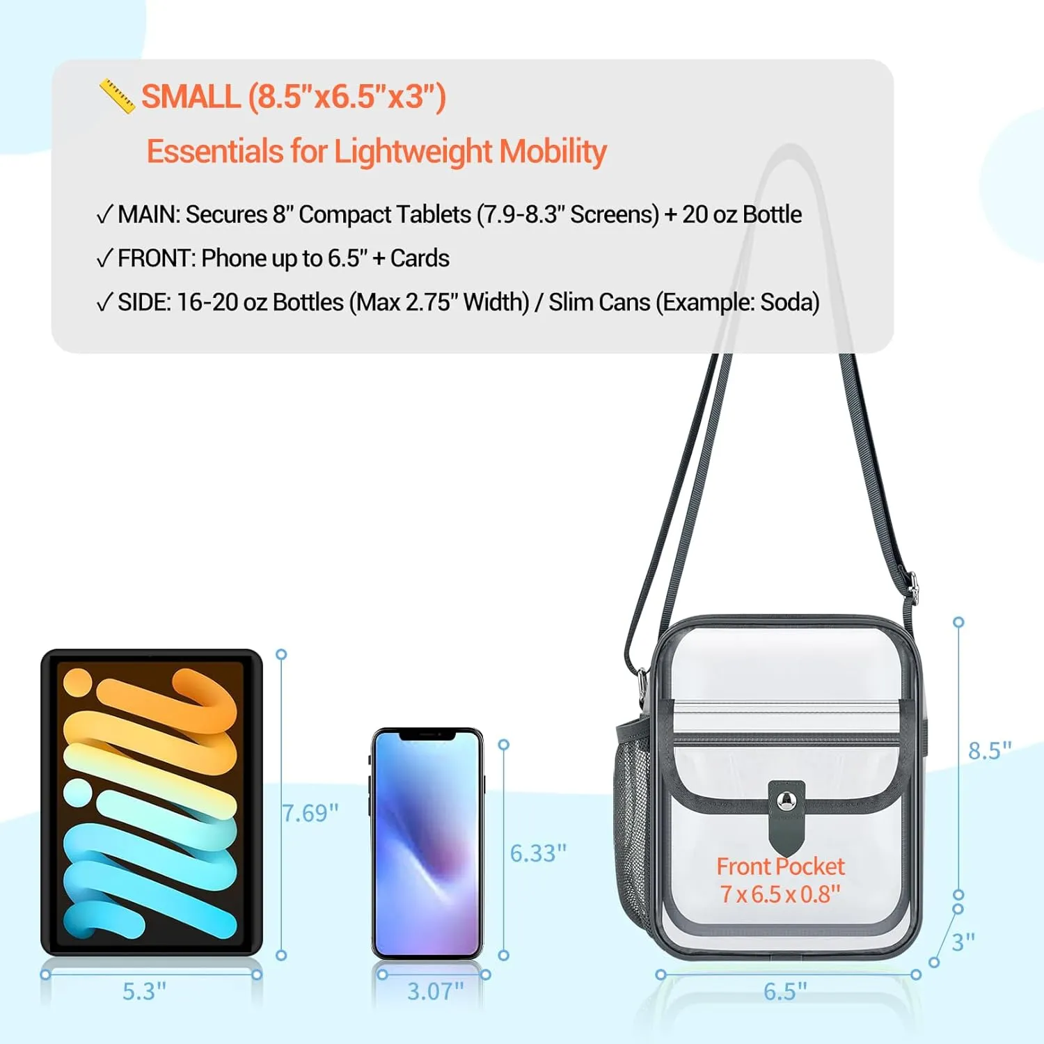SPODEARS Clear Crossbody Bag for Stadium Events & Concerts - Adjustable Shoulder Strap Purse with 1 Bottle Holder