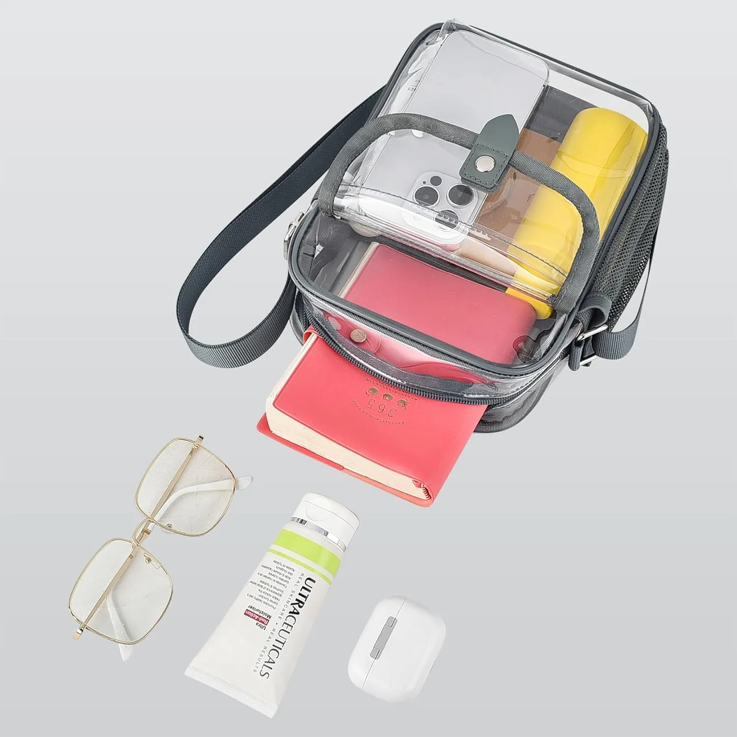 SPODEARS Clear Crossbody Bag for Stadium Events & Concerts - Adjustable Shoulder Strap Purse with 1 Bottle Holder