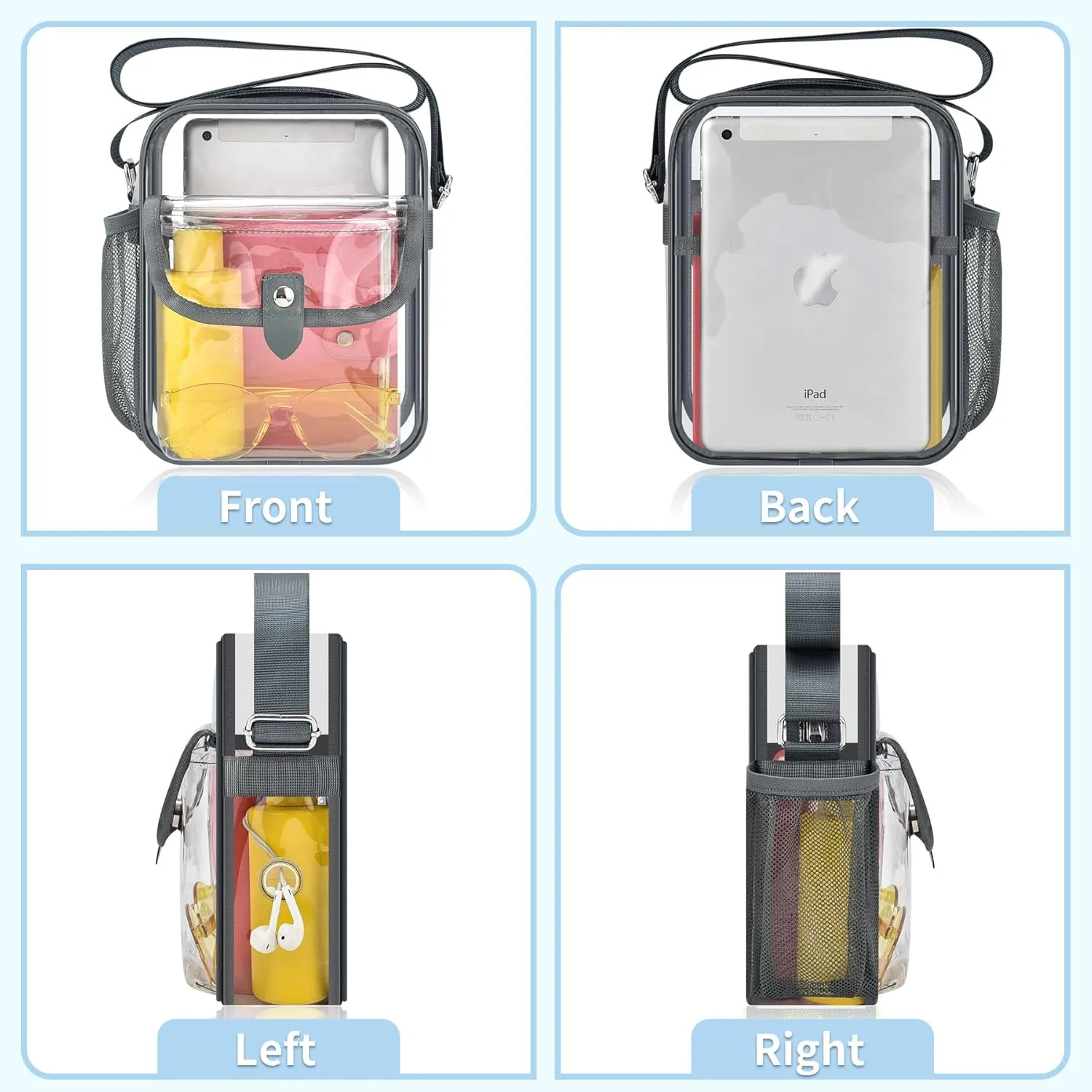 SPODEARS Clear Crossbody Bag for Stadium Events & Concerts - Adjustable Shoulder Strap Purse with 1 Bottle Holder