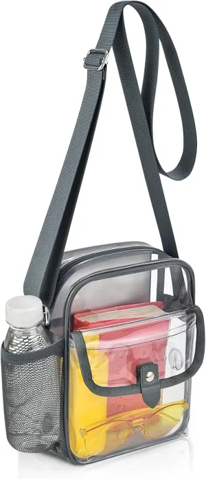 SPODEARS Clear Crossbody Bag for Stadium Events & Concerts - Adjustable Shoulder Strap Purse with 1 Bottle Holder