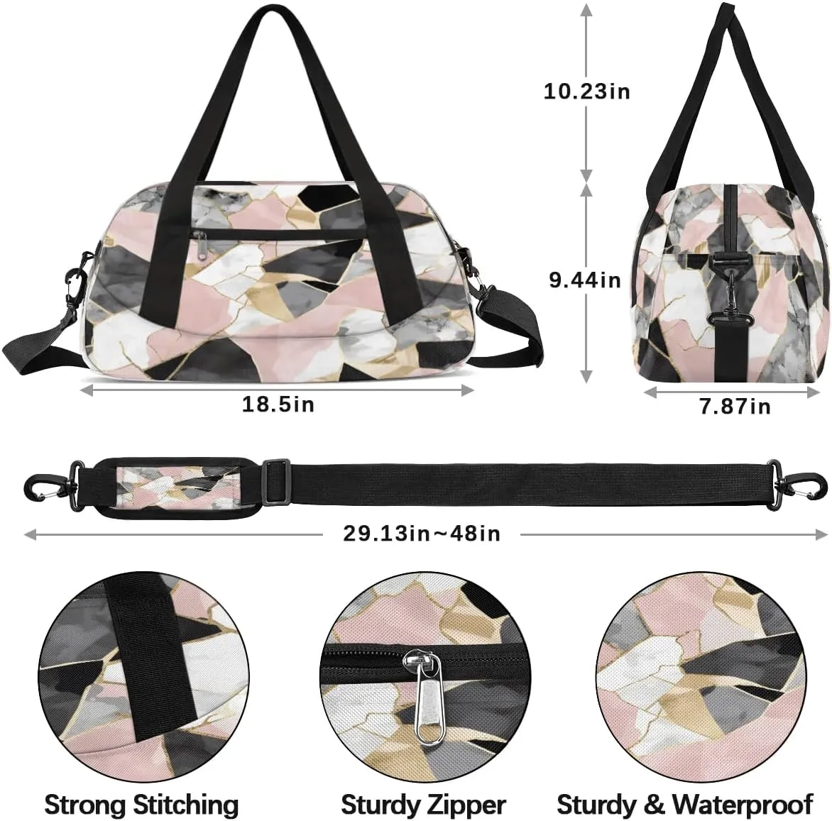 Sport Duffel Bag Modern Marble Kids Gym Bag Weekender Overnight Bags for Boys Girls Teens Carry On Workout Travel Bag