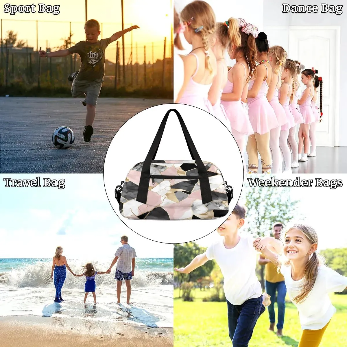 Sport Duffel Bag Modern Marble Kids Gym Bag Weekender Overnight Bags for Boys Girls Teens Carry On Workout Travel Bag