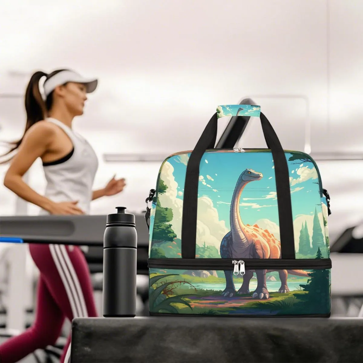 Sports Gym Bag Dinosaur Looking To The Sky Large Travel Duffel Bag With Shoe Compartment Foldable Waterproof Carry-On Weekend Travel Bags for Camping Overnight Yoga Hospital Travel Bags