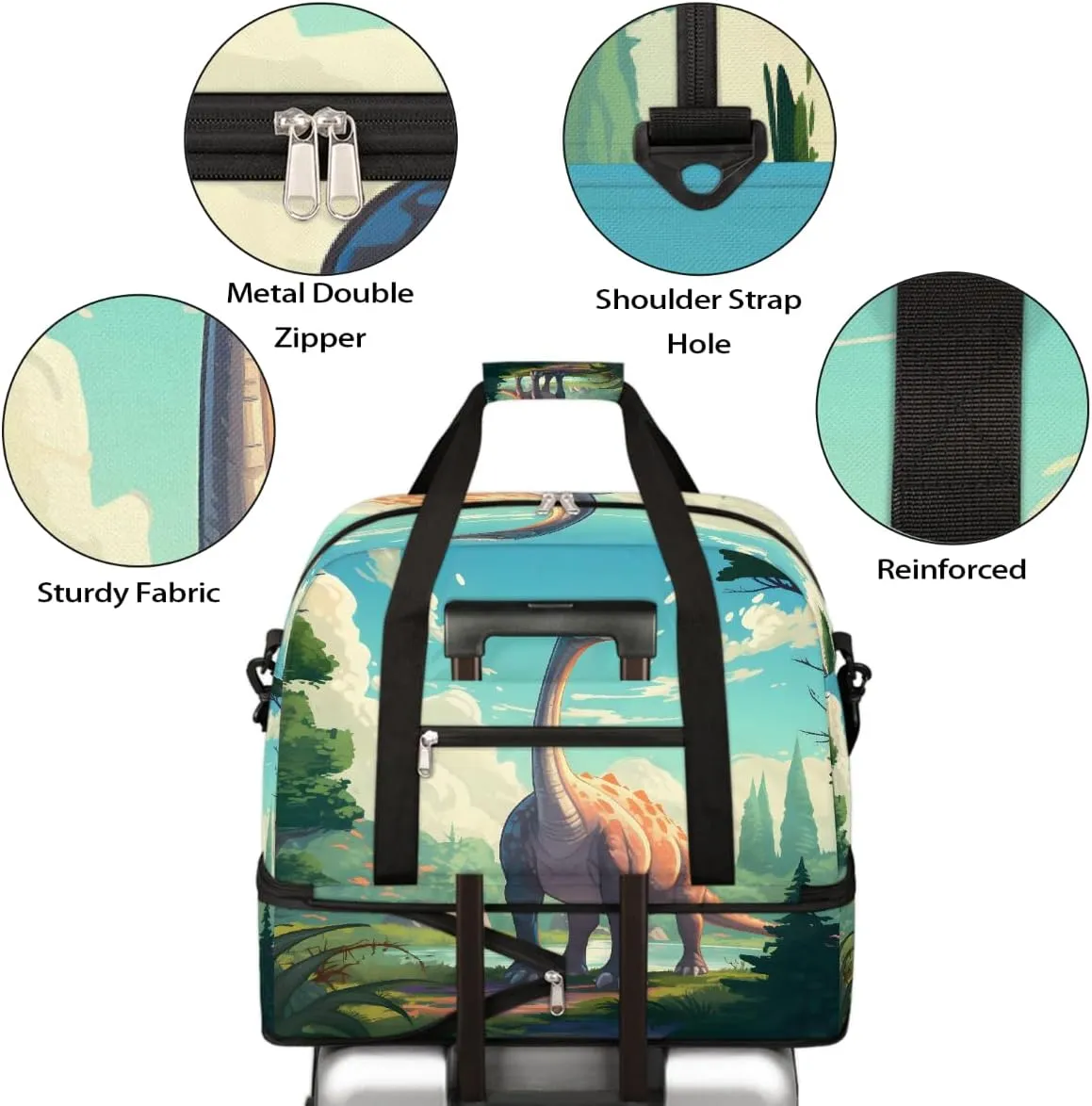 Sports Gym Bag Dinosaur Looking To The Sky Large Travel Duffel Bag With Shoe Compartment Foldable Waterproof Carry-On Weekend Travel Bags for Camping Overnight Yoga Hospital Travel Bags