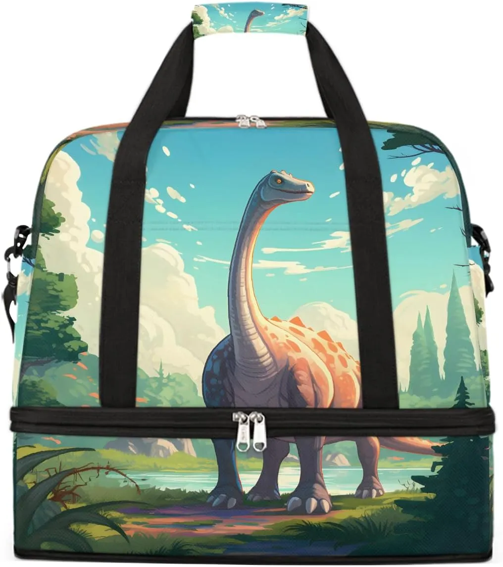 Sports Gym Bag Dinosaur Looking To The Sky Large Travel Duffel Bag With Shoe Compartment Foldable Waterproof Carry-On Weekend Travel Bags for Camping Overnight Yoga Hospital Travel Bags