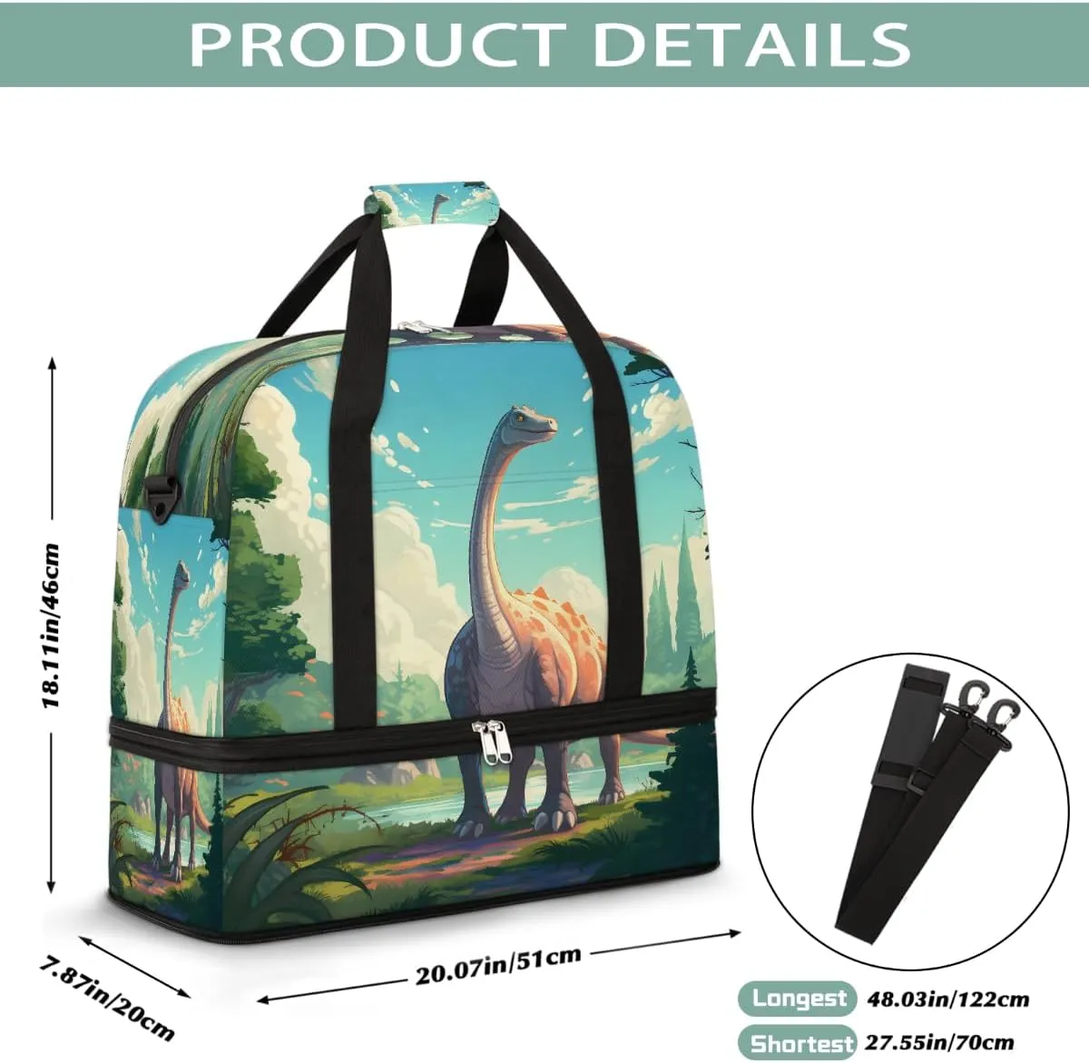 Sports Gym Bag Dinosaur Looking To The Sky Large Travel Duffel Bag With Shoe Compartment Foldable Waterproof Carry-On Weekend Travel Bags for Camping Overnight Yoga Hospital Travel Bags