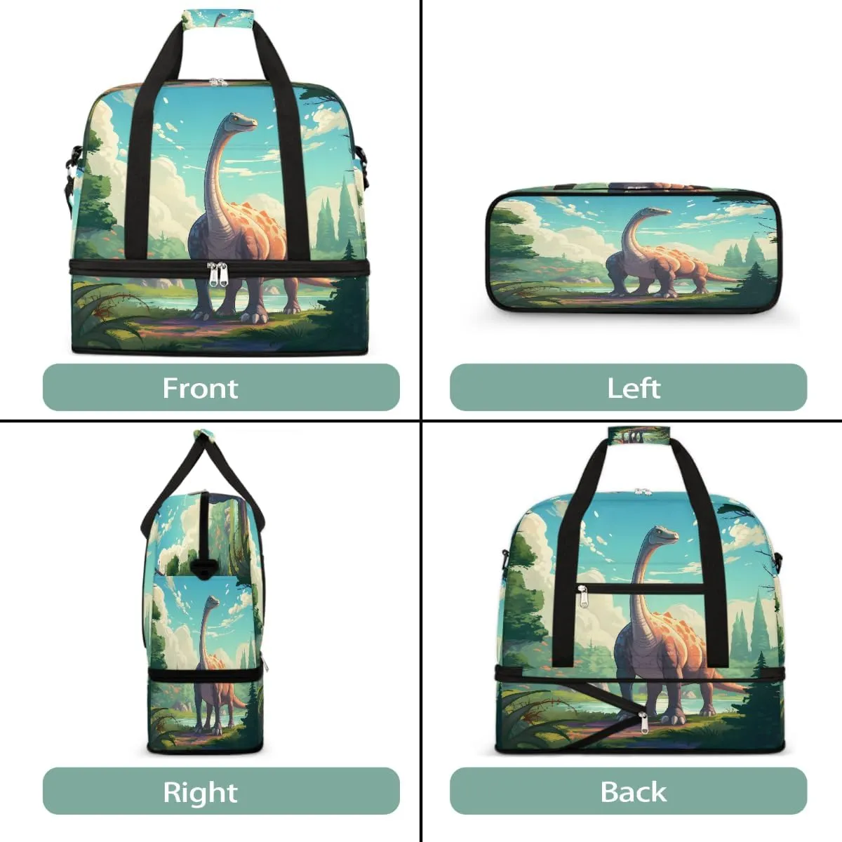 Sports Gym Bag Dinosaur Looking To The Sky Large Travel Duffel Bag With Shoe Compartment Foldable Waterproof Carry-On Weekend Travel Bags for Camping Overnight Yoga Hospital Travel Bags
