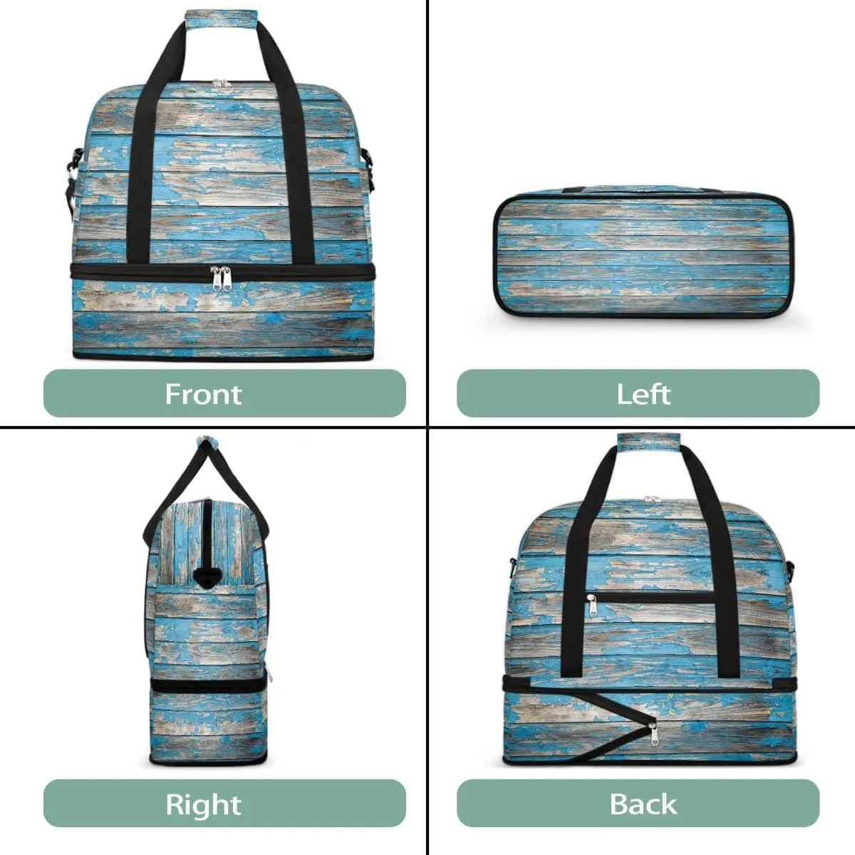 Sports Gym Bag Turquoise Modern Wood Grain Large Travel Duffel Bag With Shoe Compartment Foldable Waterproof Carry-On Weekend Travel Bags for Camping Overnight Yoga Hospital Travel Bags