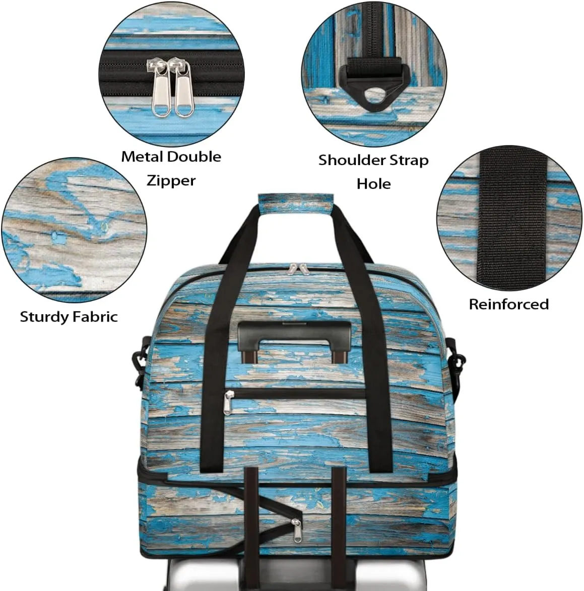 Sports Gym Bag Turquoise Modern Wood Grain Large Travel Duffel Bag With Shoe Compartment Foldable Waterproof Carry-On Weekend Travel Bags for Camping Overnight Yoga Hospital Travel Bags