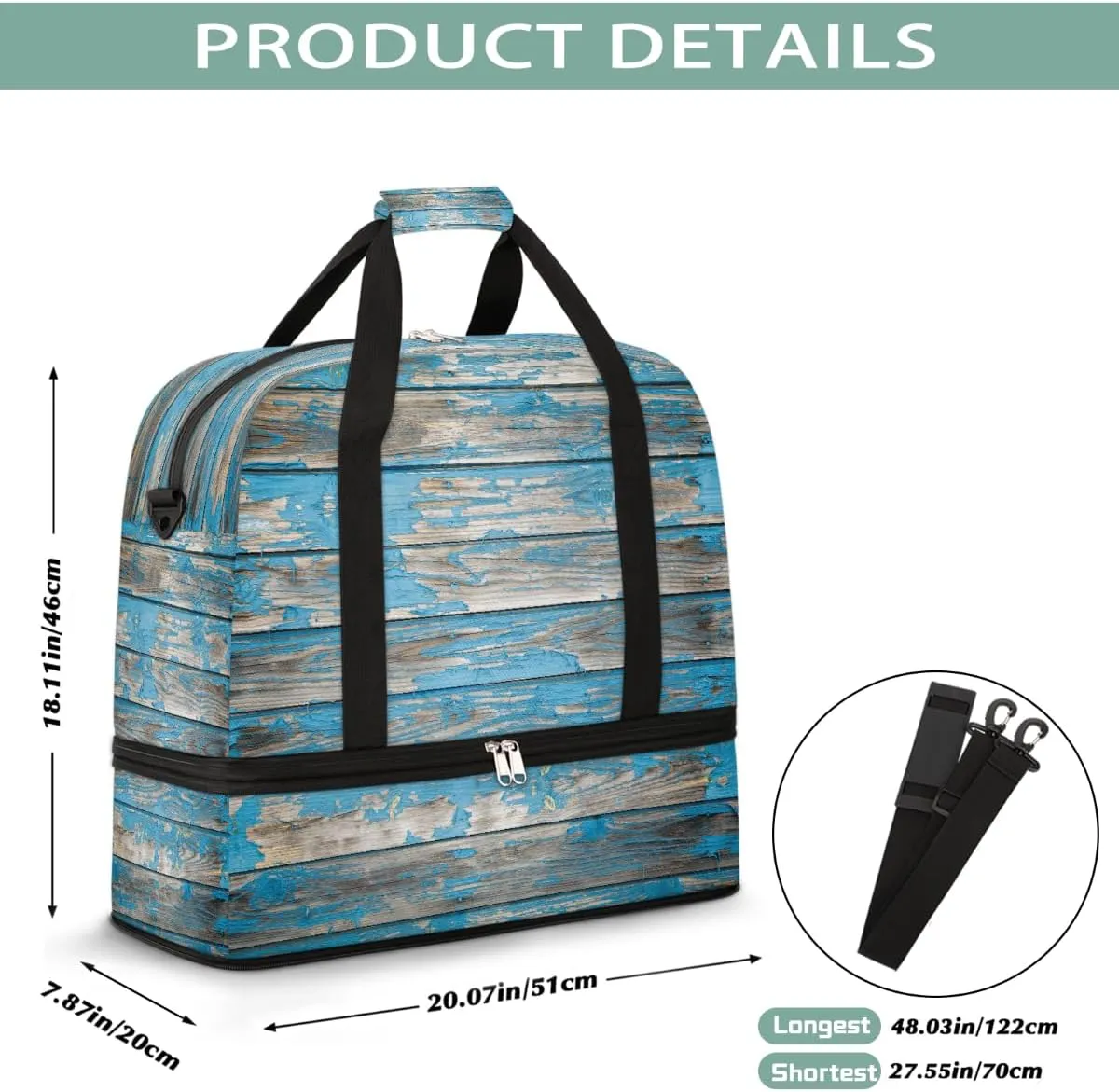 Sports Gym Bag Turquoise Modern Wood Grain Large Travel Duffel Bag With Shoe Compartment Foldable Waterproof Carry-On Weekend Travel Bags for Camping Overnight Yoga Hospital Travel Bags