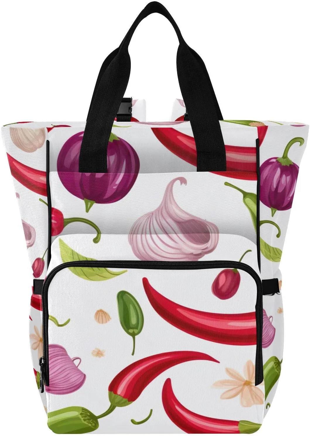 SPRIPORT Chili Pepper Onion Diaper Bag Backpack for Baby Boys Girls Multifunction Travel Tote with Stroller Straps & Bottle Storage Maternity Travel Bag for Moms Dads Traveling Shopping Hiking