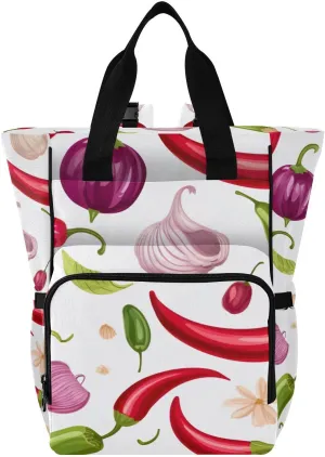 SPRIPORT Chili Pepper Onion Diaper Bag Backpack for Baby Boys Girls Multifunction Travel Tote with Stroller Straps & Bottle Storage Maternity Travel Bag for Moms Dads Traveling Shopping Hiking