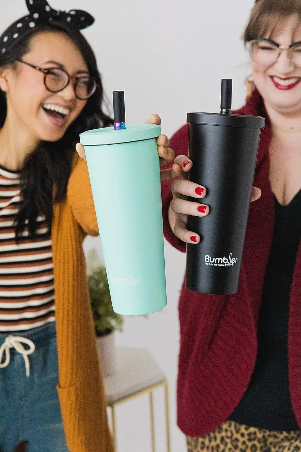 Stainless Steel Bubble Tea Cup - Bumbler 24oz Large Reusable Eco-Friendly Tumbler with Wide Soft Tip Metal Straw, Leak-Proof Lid - Perfect for Boba, Smoothies, Iced Coffee, Hot or Cold Drinks - Black